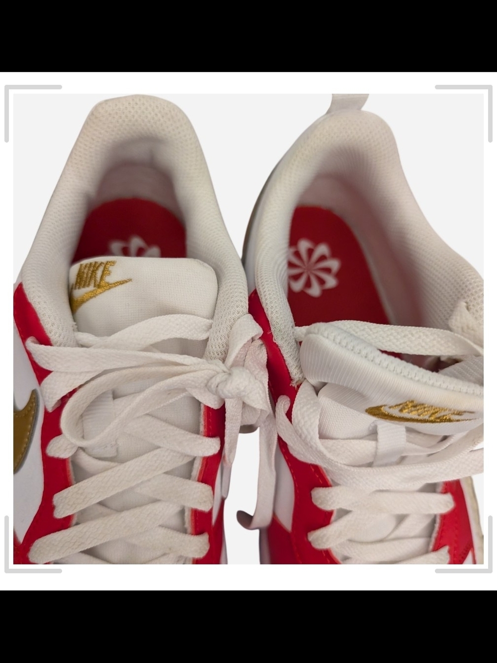 Pre-owned Nike Women's Low-Top Sneakers - White, Red & Gold Accents - Picture 4 of 6